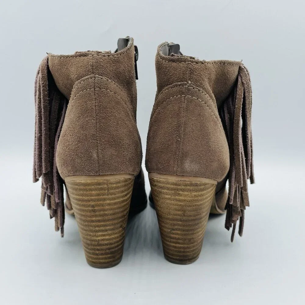 Steve Madden Shoes Womens 7.5 M Brown Suede Leather Cian Bootie Western Fringe